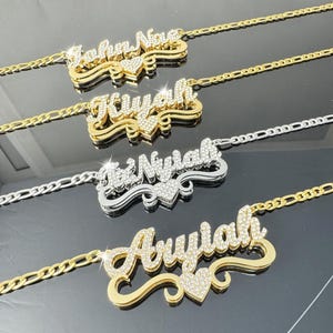 Personalized Double Diamond Name Necklace,Bling Necklace,Nameplate Jewelry,Custom Gold Necklace,Bridesmaid Jewelry,Mothers Necklace,Gifts