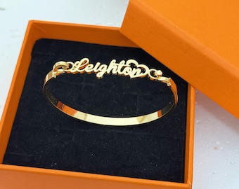 Custom Name Bracelet, 18K Gold Bangle Braclet, Personalized Jewelry, Handmade Kids Baby Christmas Gifts