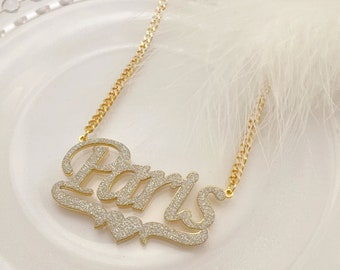 Custom Name Necklace,Bling Name Necklace,Personalized Necklace,Bling Custom Name Choker,Gold Name Plate Necklace,Personalized Jewelry,Gifts
