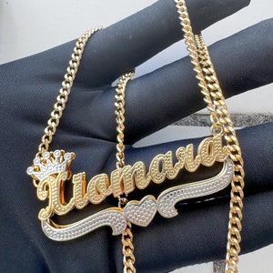 Collar con nombre de oro de 18 quilates, placa con doble nombre, collar con nombre personalizado, collar personalizado, collar con placa con nombre, regalos personalizados, regalo para mujeres
