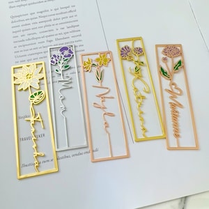 Personalized Birth Flower Bookmark,Custom Name Bookmark,Gifts For Readers,Gift For Book Lovers,Bookmark For Her,Gift For Mom,Wedding Gifts