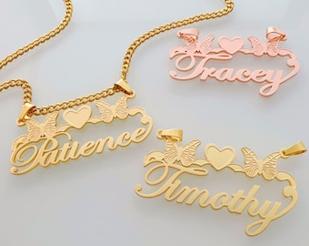 Personalized Butterfly Name Necklace: Gold Nameplate, Mother's Gift