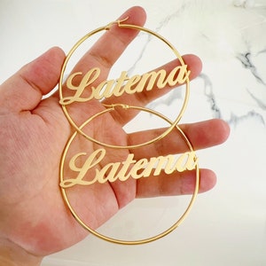 Custom Name Hoop Earrings,Gold Name Earrings,Big Hoop Earrings,Personalized Earrings,Custom Name Hoops,Custom Jewelry,Gift For Her,Mom Gifts