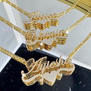 Custom Bling Name Necklace: Dainty Gold Personalized Jewelry, Double Nameplate