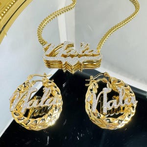 Custom Kids Name Jewelry Set,Bling Name Twist Earrings,Gold Name Necklace,Personalized Earrings,Name Necklace Set,Personalized Gifts For Her