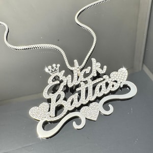 Custom Diamond Name Necklace,Script Name Necklace,Gold Double Name Necklace,Personalized Name Necklace,Women Name Jewelry,Mom Gifts For Her
