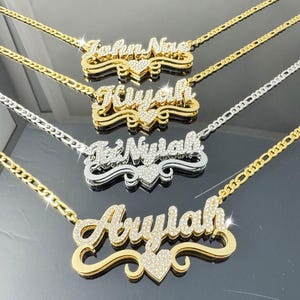 Personalized Double Name Necklace,Bling Gold Name Necklace,Custom Necklace,Script Name Necklace,Minimalist Name Jewelry For Women,Mom Gifts