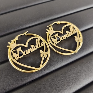 Custom Name Hoop Earring,Name Earrings Gold,Personalized Name Earrings,Large Hoop Earrings,Nameplate Earrings,Women Name Earrings,Name Hoops