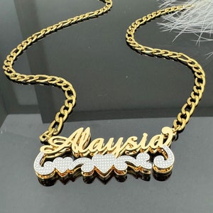 Personalized Double Name Necklace,Custom Gold Name Necklace,Two Tone Name Necklace,Name Plate ,Mothers Necklace,Name Jewelry,Christmas Gift
