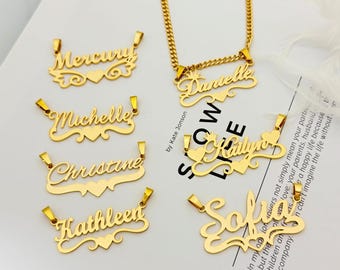 Custom Name Necklace With Cuban Chain, 18K Gold Dainty Minimalist Nameplate Pendant, New Mom Gifts