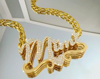 Custom Diamond Script Name Necklace, Personalized Bling Nameplate