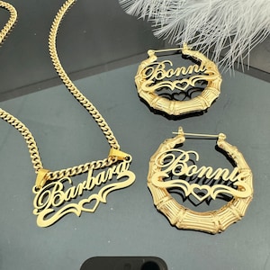 Custom Name Necklace Set,Nameplate Necklace,Custom Name Earrings,Hoop Earrings Gold,Necklace Set Gold,Personalized Gift,Perfect Gift for Her