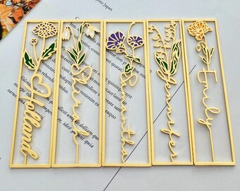 Custom Flower Bookmark, Personalized Name, Bridesmaid Gift