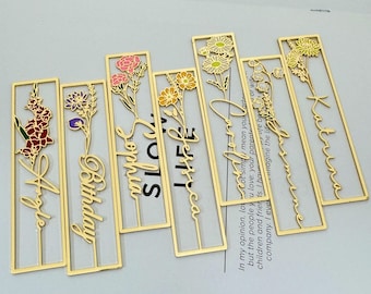 Custom Birth Flower Bookmark, Personalized Name, Reading Accessory