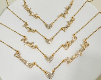 18K gouden kristal naam ketting, diamanten naam ketting, bling naam ketting, aangepaste naamplaatje, naam sieraden, vrouwen naam ketting, Iced Out sieraden