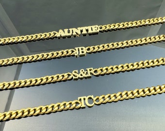 8mm Custom Name Cuban Chain Necklace - Personalized Initial Jewelry, Gold Initial Nameplate