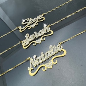 Custom Name Plate Diamond Necklace,Heart Nameplate Necklace,Bling Name Necklace,Pave Name Necklace,Gold Name Necklace,Personalized Gifts