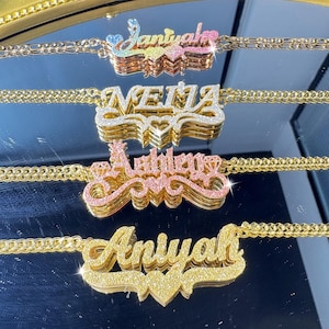 Personalised Double Name Necklace,Bling Name Necklace,Custom Jewelry,Gold Necklace,Name Plate Necklace,Minimalist Name Necklace,Mom Gifts