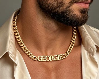 Personalized 8MM Cuban Chain Initial Name Necklace, Gold Men’s Pendant, Name Letter Jewelry, Gifts
