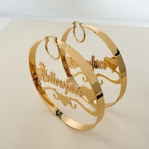 New Custom Hoop Earrings,Name Chunky Hoop Earrings,Gold Name Earrings,Big Hoop Earrings, Personalized Earings,Custom Nameplate,Gifts For Her