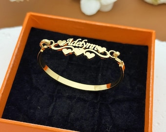 Custom Baby Name Bracelet, Dainty 18K Gold Bangle Bracelet, Personalized Jewelry, Handmade Birthday Gifts