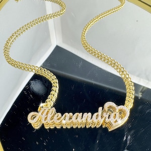18K Gold Plated Double Name Necklace,Bling Name Necklace,Minimalist Necklace,Dainty Name Necklace,Nameplate Necklace,Personalized Jewerly