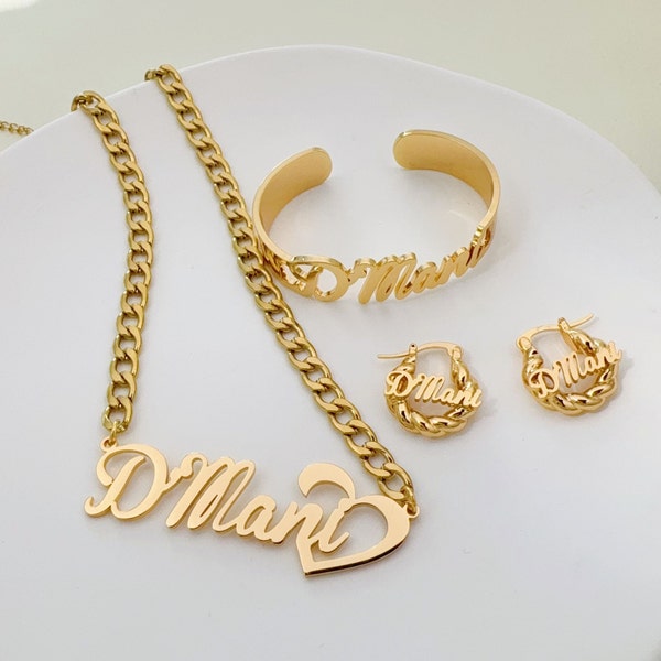 Custom Name Jewelry Set: Personalized Necklace, Bracelet & Earrings