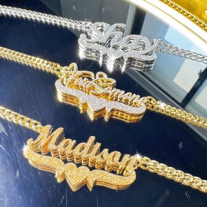 Collar con nombre doble personalizado, collar con nombre brillante, joyería con nombre de oro, collar con nombre de mujer, collar para madres, regalos personalizados para ella y para mamá