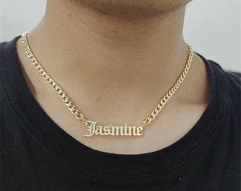 Custom Name Necklace,Men Name Necklace,Name Plate Necklace,Gold Name Necklace,Personalized Necklace,Cuban Chain Necklace,Gift for Her/Him