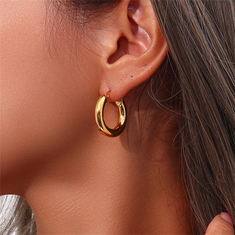 18K Gold Filled Hoop EarringsGold HoopsThick Hoop image 8