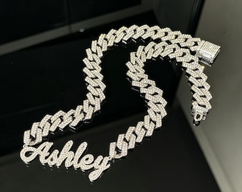 Custom Diamond Name Necklace, 8mm Cuban Chain, Personalized Dainty Minimalist Jewelry, Gifts For Her