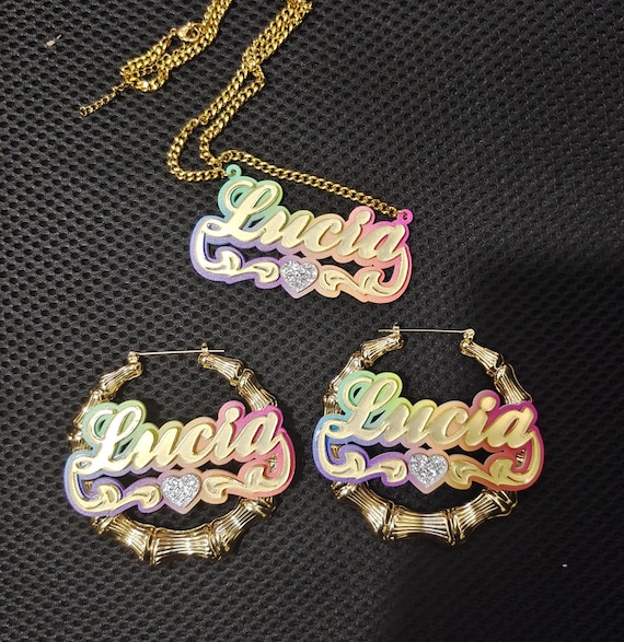 Nameplate necklace and earrings sale
