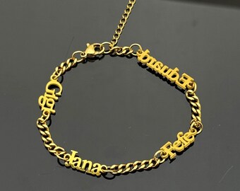 Custom Multi Name Bracelet, 18K Gold Dainty Nameplate Jewelry, Personalized Christmas Gifts