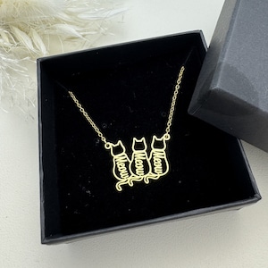 Personalized Named Cat Necklace,Custom Pet Gold Name Necklace,Cat Memorial Gift,Cat Silhouette Necklace,Cat Jewelry,Cat Gifts For Cat Lovers