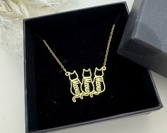 Personalized Cat Name Necklace: Custom Pet Silhouette Jewelry, Cat Memorial Gift