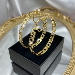 Custom Name Hoop Earrings,Letter Hoop Earrings,Gold Hoop Earrings,Big Hoop Earrings,Personalized Earrings,Nameplate Earrings,Gift For Her