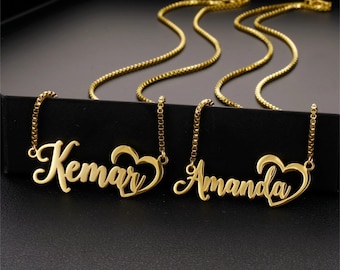 Personalized Name Necklace with Box Chain, Custom Name Plate Jewelry