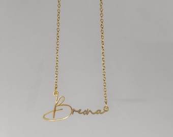 Gepersonaliseerde ketting met scriptnaam: 18 kt vergulde aangepaste sieraden, klein naamplaatje, handgemaakte cadeaus