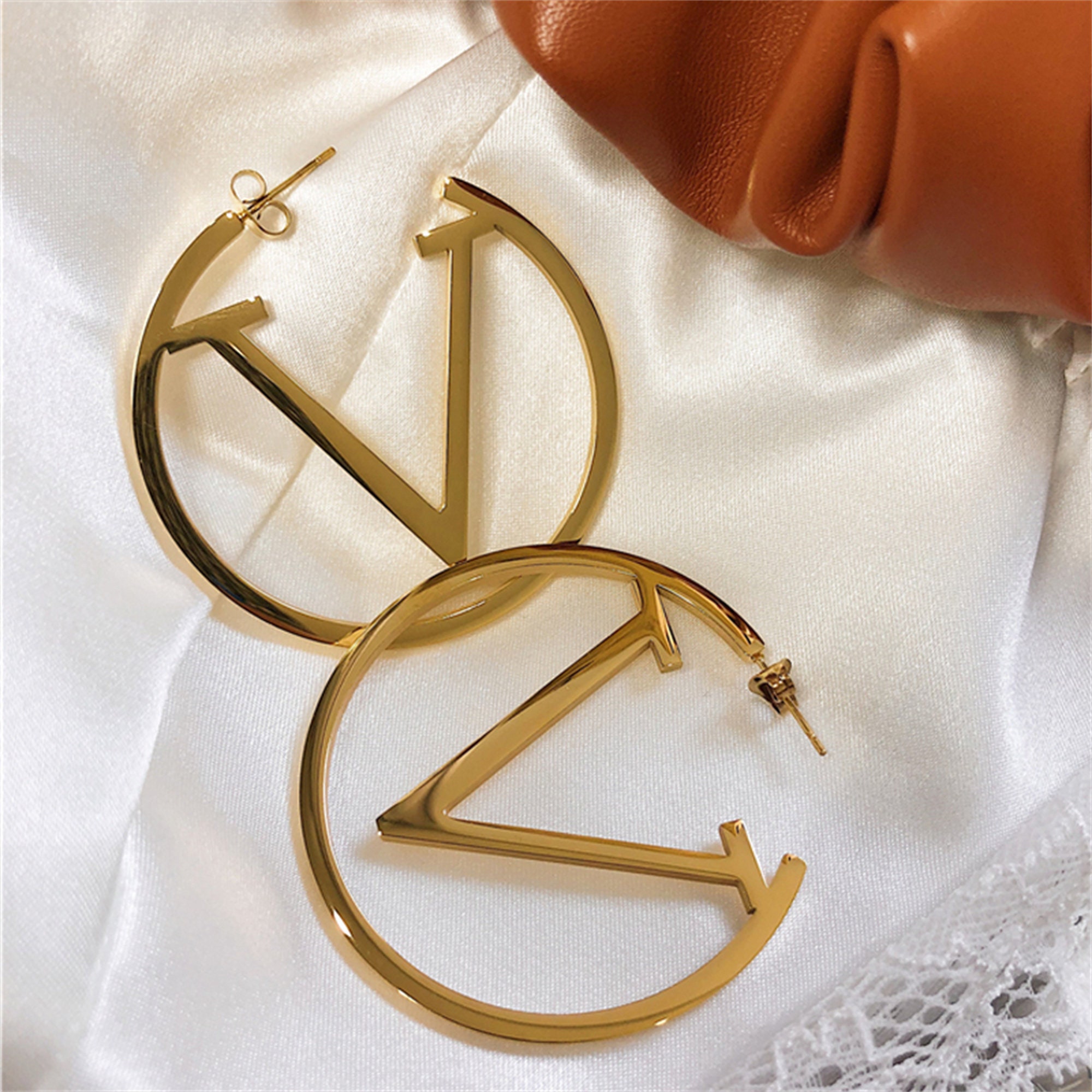 Vintage Louis Vuitton Monogram Earrings Gold 3cm 2 in 1 Hoop