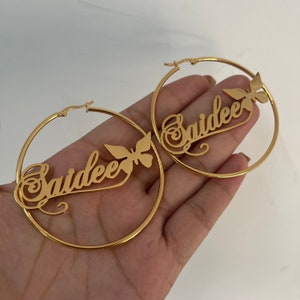 Personalized Hoop Earrings, Custom Hoop Earrings, Custom Name Hoops, Hoop Name Earring, Big Hoops, Gold Name Earring, Nameplate Jewelry Gift