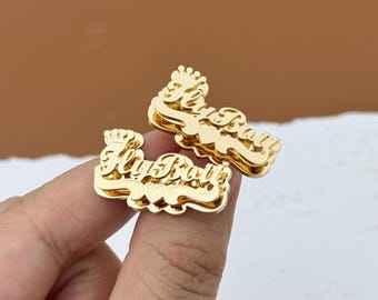 18K Gold Stud Name Earrings, Dainty Double Nameplate, Custom Women Jewelry, Personalized Gifts