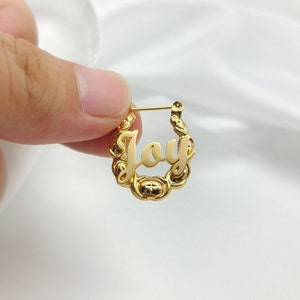 Kids Bamboo Name Earrings,Custom Name Earrings,Gold Bamboo Earrings,Mini Name Earring,Nameplate Jewelry,Hoop Earring Name,Baby Birthday Gift