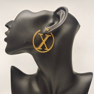 Gold Initial Letter Hoop Earrings: Custom Nameplate Earrings, Personalized Jewelry Gifts