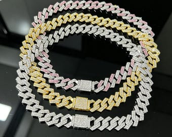 Iced Out 8mm Cuban Link Chain, Bling Diamond Necklace, Hip Hop Jewelry, Personalized Gifts