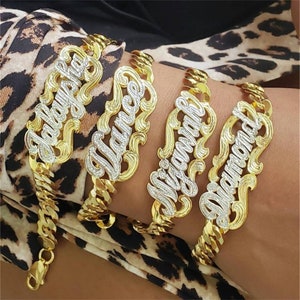 Custom Name Bracelet,Double Name Bracelet,Nameplate Bracelet,Customized Two Tone Bracelet,Personalized Name Bracelet,Name Plate,Gift For Her