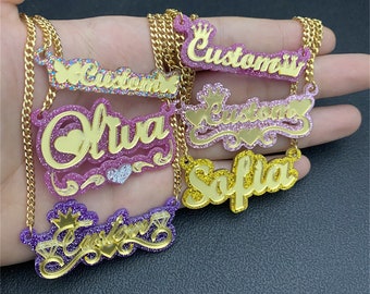 Custom Acrylic Name Necklace: Personalized Nameplate Jewelry,Gifts For Kids