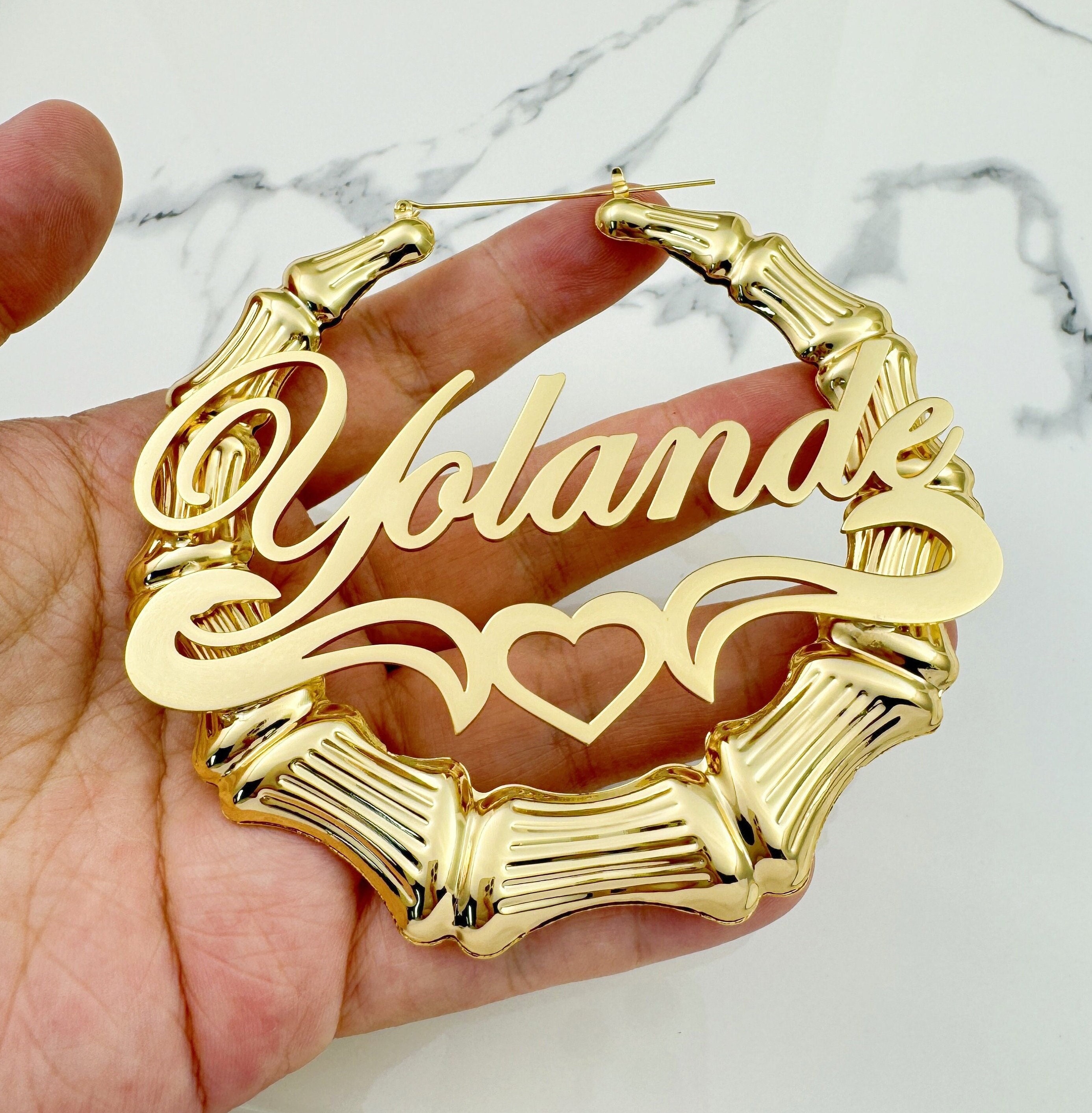 Personalized name bamboo hoop earrings deals