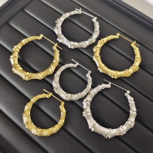 18K Gold Bamboo Hoop Earrings,Big Bamboo Earrings,Chunky Gold Hoop,Gold Hoops Earrings,Women Earrings,Big Hoop Earrings,Gifts For Women/Mom