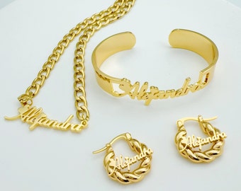 Custom Name Jewelry Set: Personalized Necklace, Bracelet & Earrings, Baby Kids Jewelry Gifts