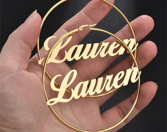 Name Hoop Earrings,Custom Hoop Earrings,Gold Hoops,Personalized Name Earrings,Name Big Hoops,Nameplate Small Hoops,Gifts for Her,Mom Gift
